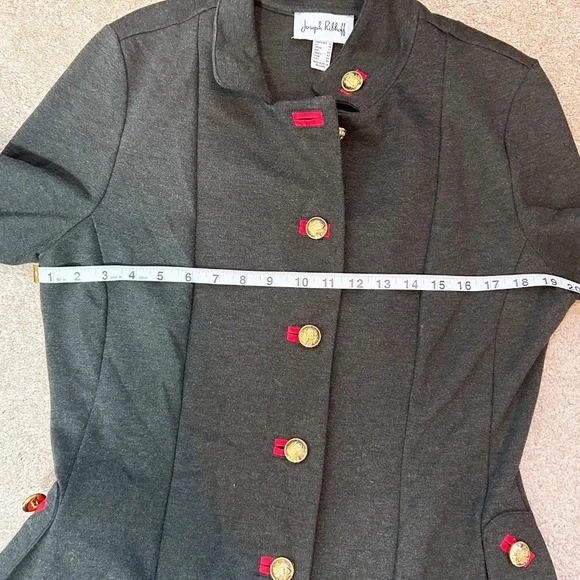 Joseph Ribkoff Military Coat, 3/4 length, Charcoal with red accents Size 12 - Picture 13 of 15
